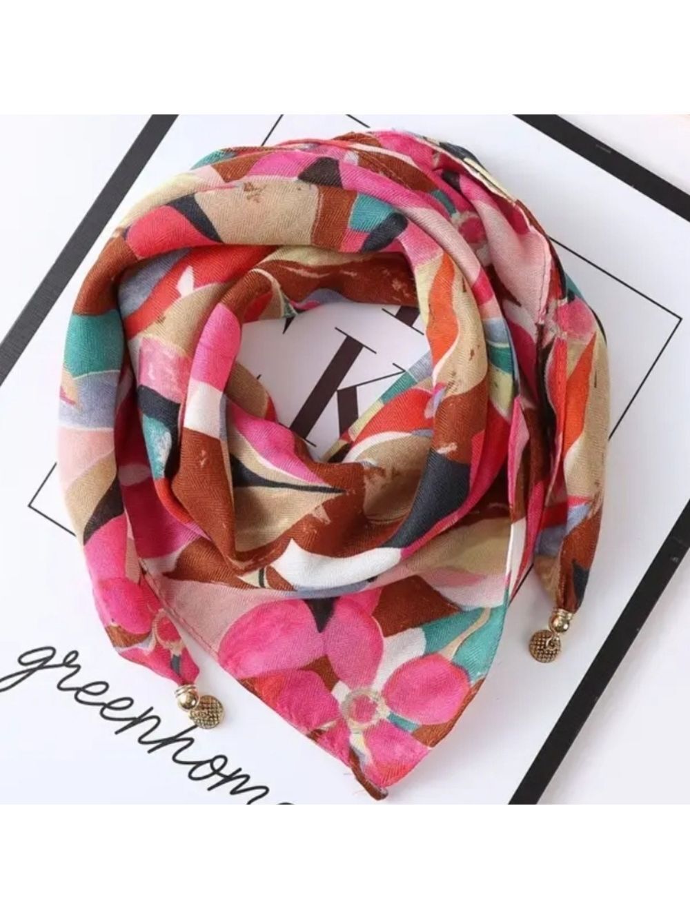 Floral Scarf - HOT PINK and Green mangetic closure SUPER SOFT